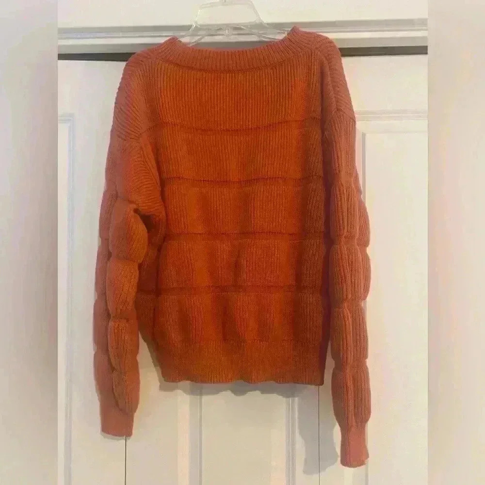 Pretty Garden Rust Balloon Puff Sleeve Cozy Knit Sweater Size M - Picture 3 of 12